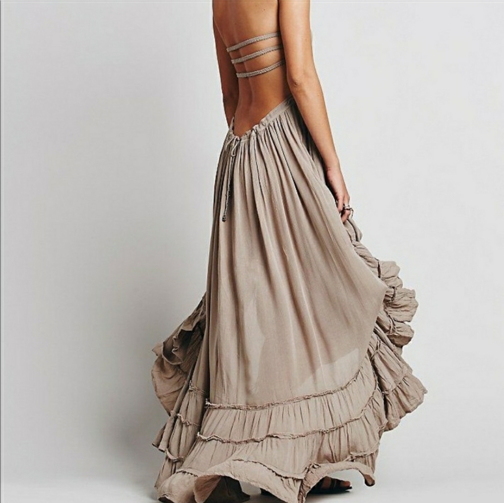 Beige Extratropical Boho Ruffle Dress